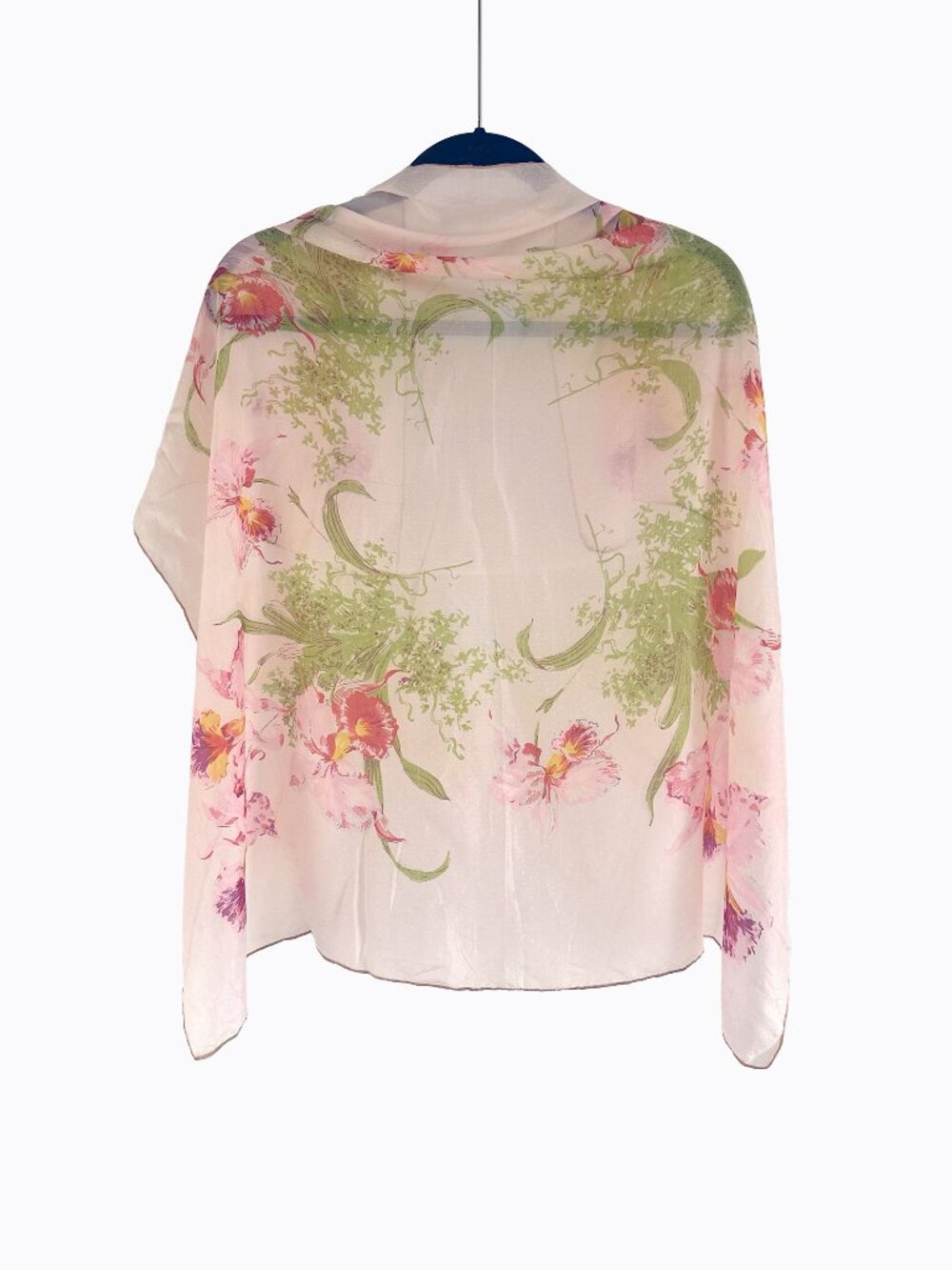 Vtg 70s Japan Silk Orchid Floral Scarf Square Pink Botanical Hand Rolled Edge